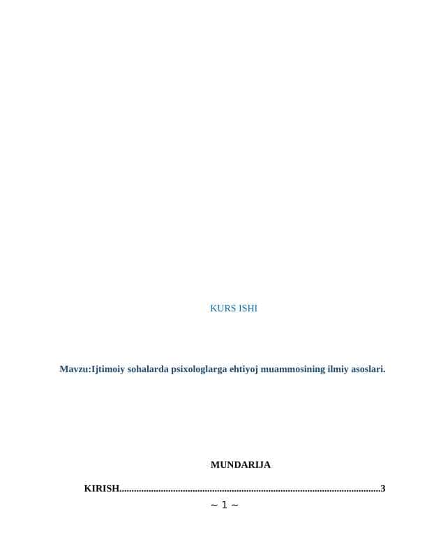 Ijtimoiy sohalarda psixologlarga ehtiyoj muammosining ilmiy asoslari