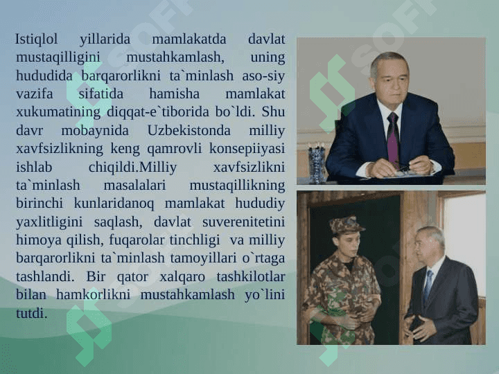 Mamlakatimiz milliy xavfsizlik tizimining shakllanishi va mustahkamlanishi 2
