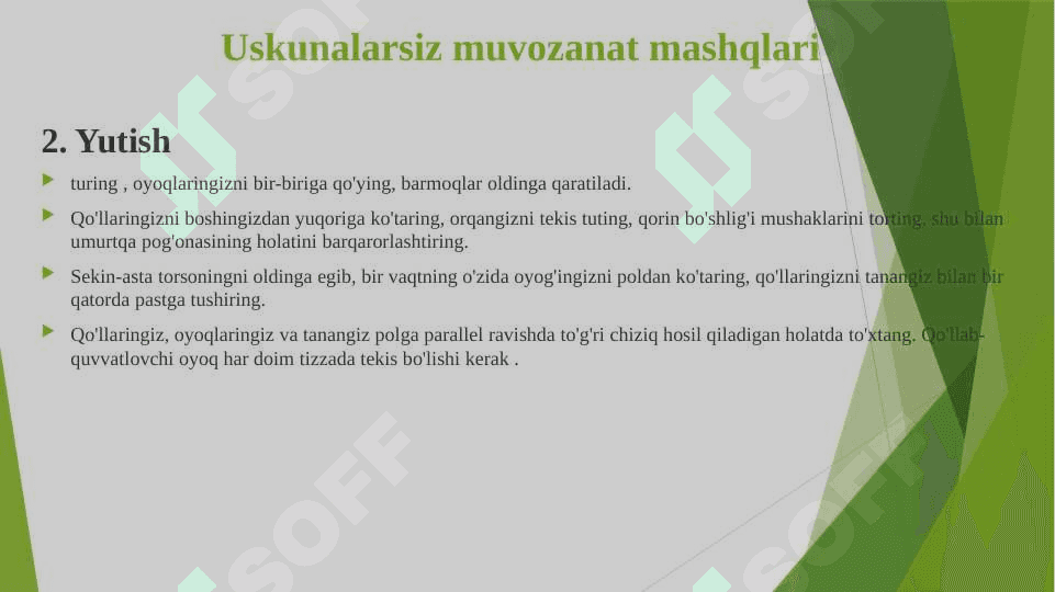 Muvozanat saqlash mashqlarini bajarish 2 3