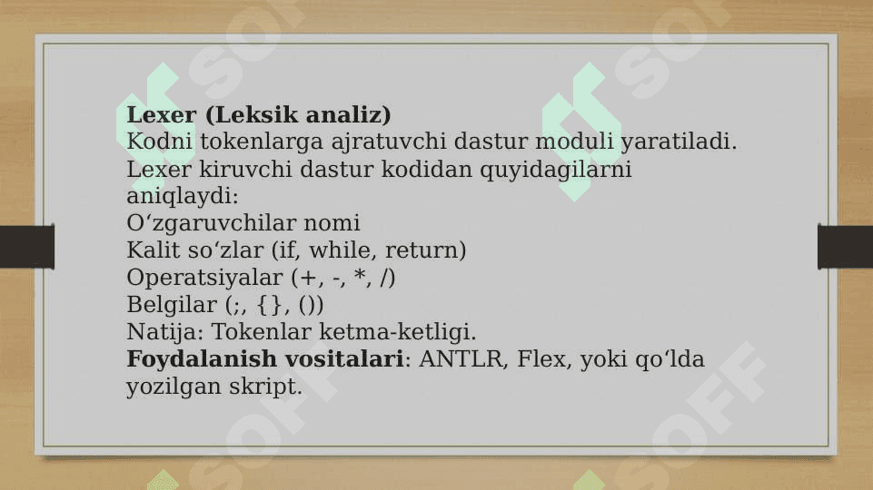 Mavzu: Dasturiy kodlarni tekshiruvchi kompilyator dasturini yaratish 6