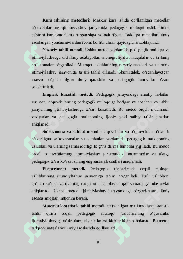 Pedagogik muloqot uslublarining o’quvchilar ijtimoiylashuviga ta’siri 8
