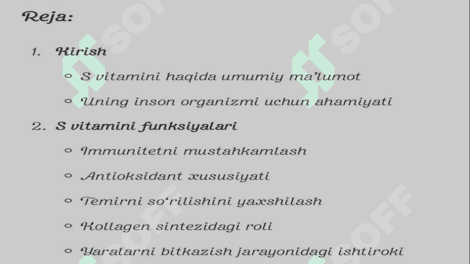 Organizmning S vitaminiga ehtiyojini baholash (rasm taqdimot) 3