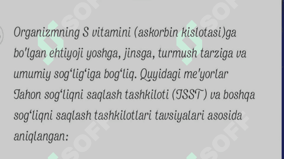 Organizmning S vitaminiga ehtiyojini baholash (rasm taqdimot) 5