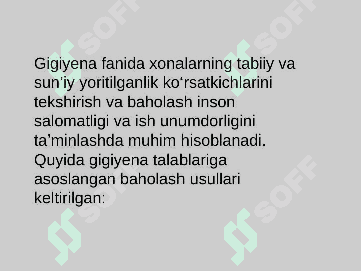 Xonalarning tabiiy va sun'iy yoritilganlik korsatkichlarini tekshirish va baholash 2