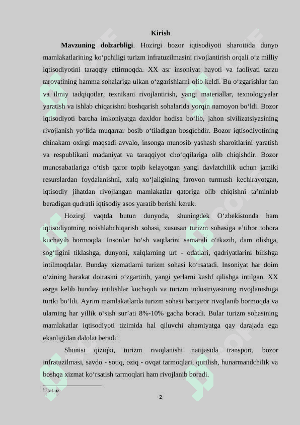 O’zbеkistоndа turizm infrаtuzilmаsini rivоjlаntirish  istiqbоllаri 2