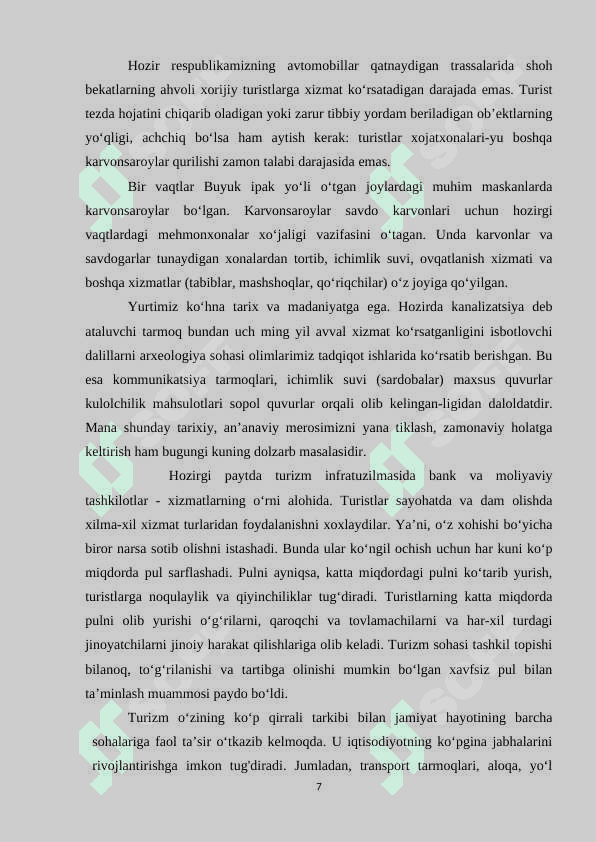 O’zbеkistоndа turizm infrаtuzilmаsini rivоjlаntirish  istiqbоllаri 7