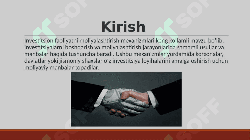Investitsion faoliyatni moliyalashtirish mexanizmlari 2
