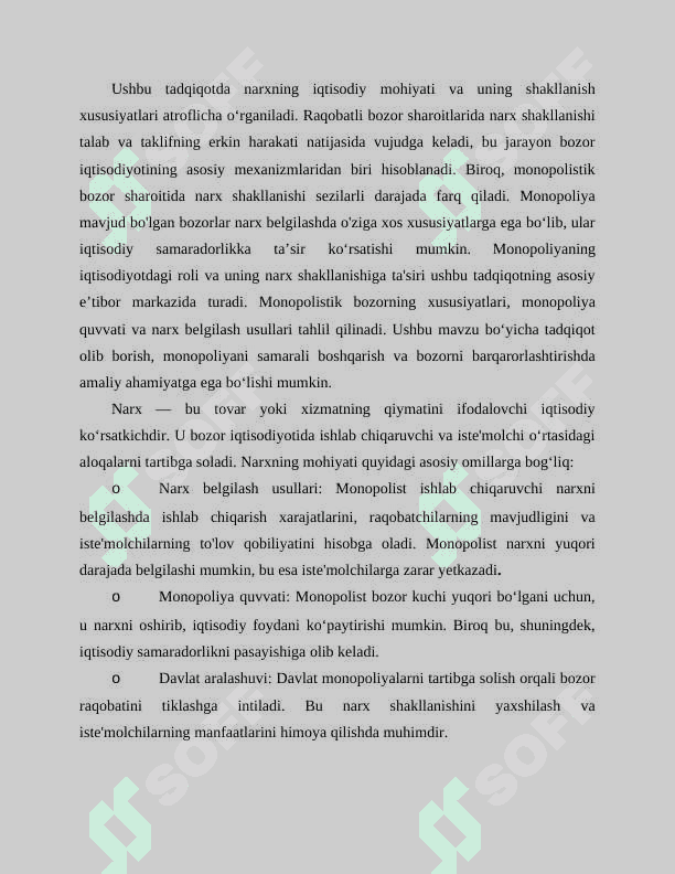 Narxning mohiyati va shakilanish xususyatlari va manopoliya 2