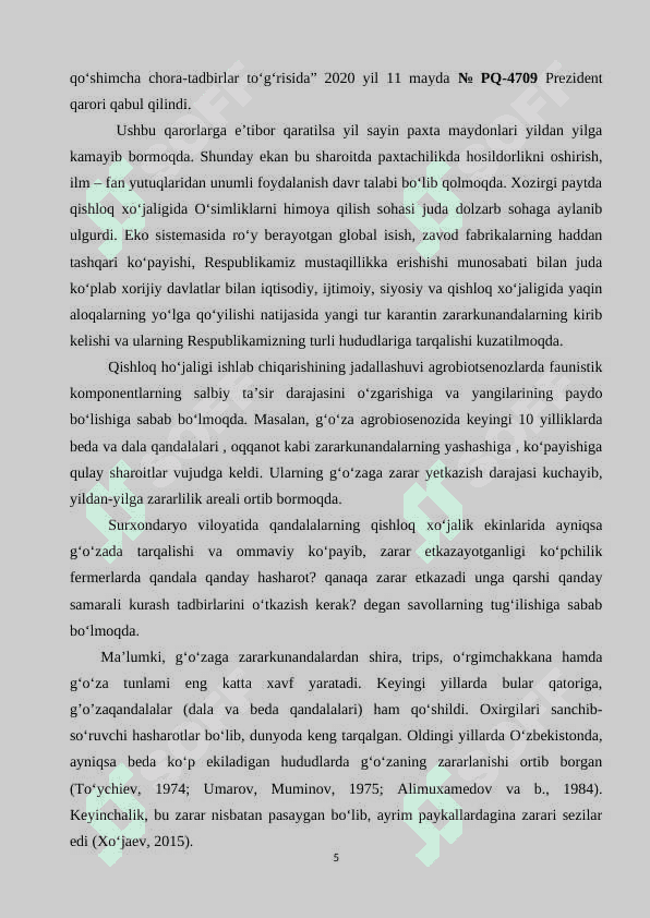 G’o’za qandalasining rivojlanash bioekologiyasi va unga qarshi kimyoviy kurash choralarining samaradorligi 5