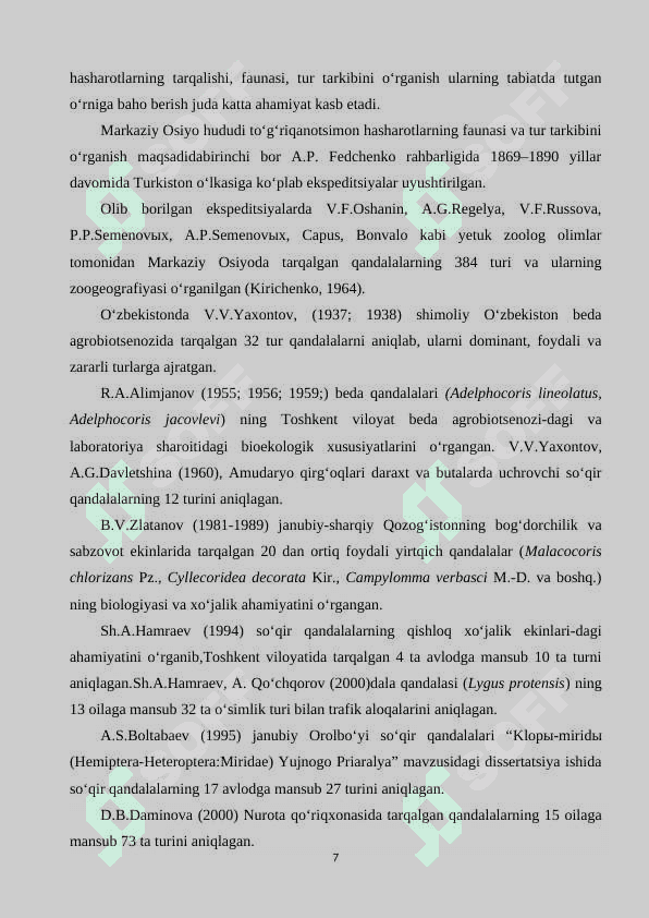 G’o’za qandalasining rivojlanash bioekologiyasi va unga qarshi kimyoviy kurash choralarining samaradorligi 7