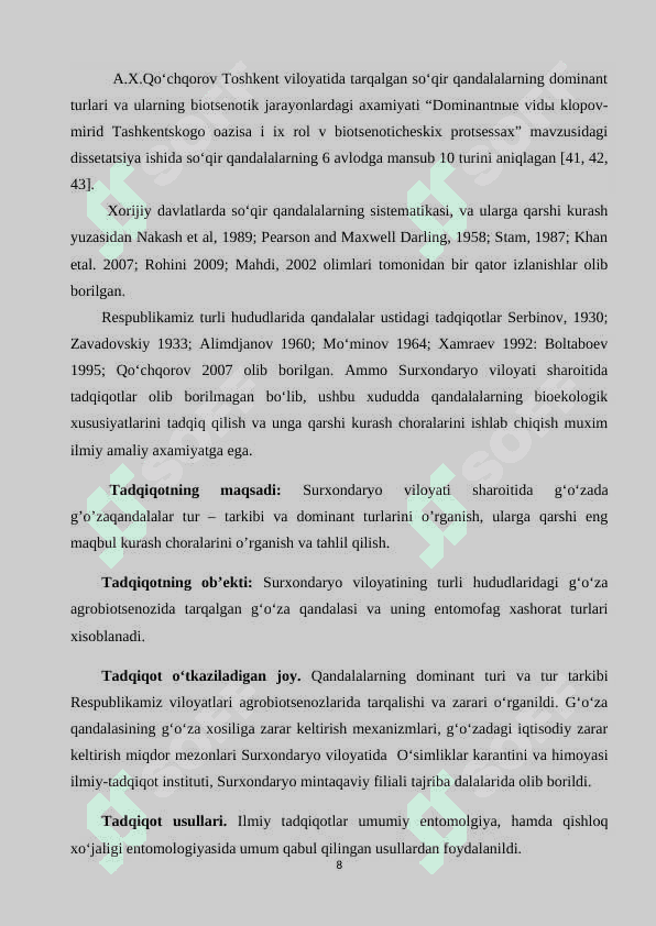 G’o’za qandalasining rivojlanash bioekologiyasi va unga qarshi kimyoviy kurash choralarining samaradorligi 8