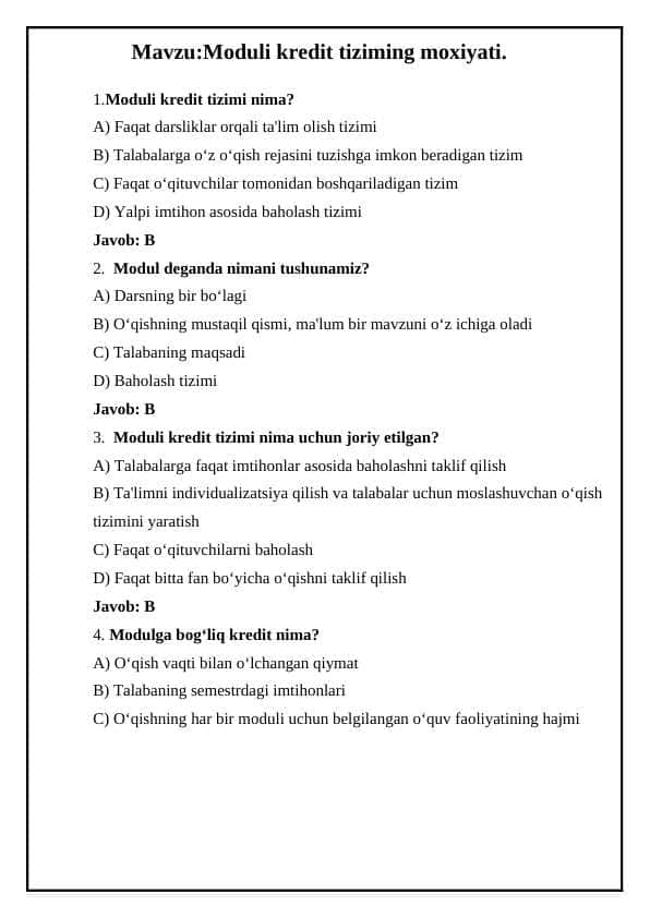 Moduli kredit tiziming moxiyati 1