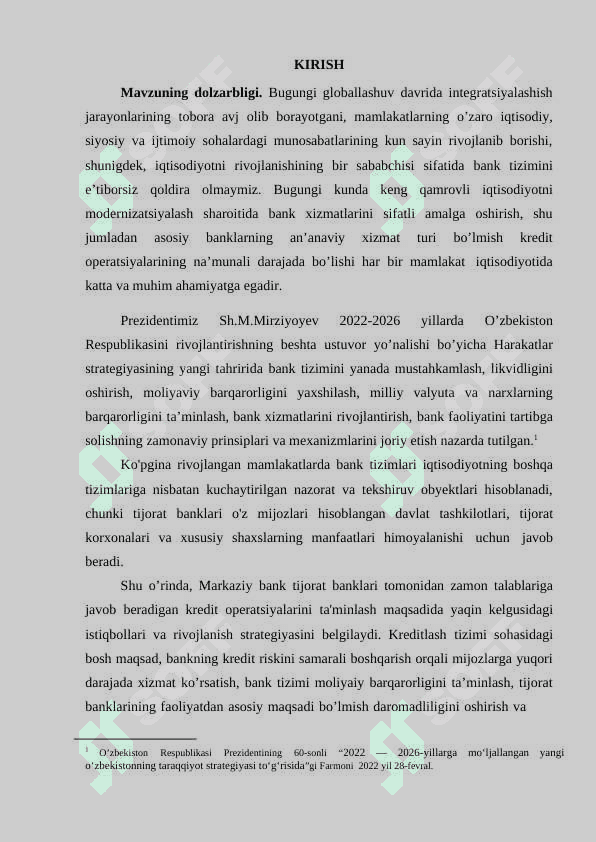 Bank kredit operatsiylarida vujudga keladigan kredit risklarini aniqlash va ularni minimallashtirish, kredit operatsiyalarini amalga oshirish sifatini yanada oshirish 3
