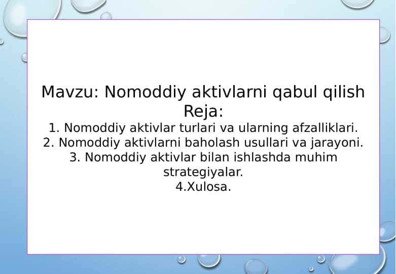 Nomoddiy aktivlarni qabul qilish 1