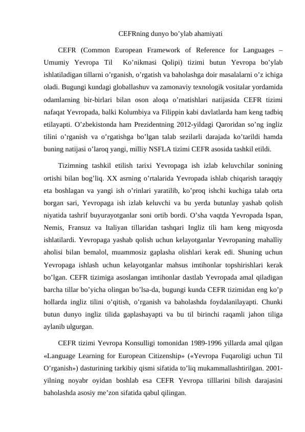 CEFRning dunyo bo’ylab ahamiyati 1