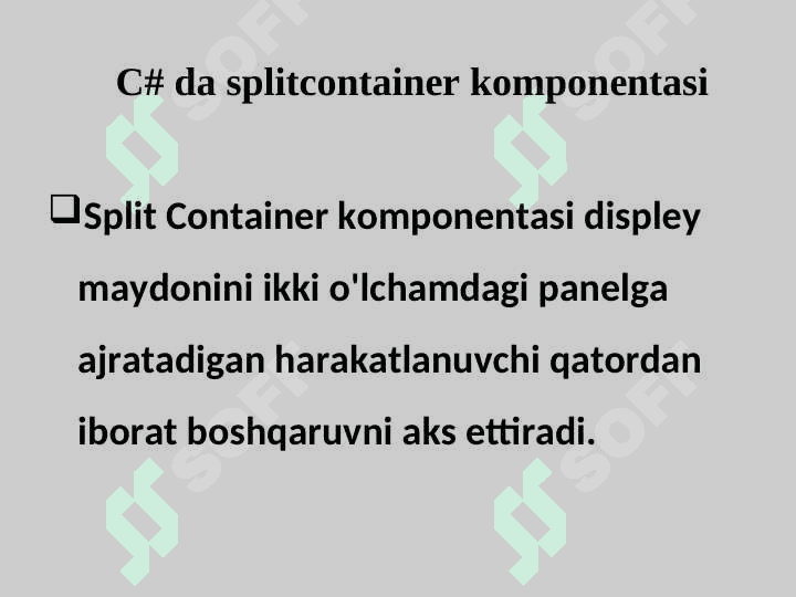 C# dasturlash tilida Split Container komponentasi yordamida dasturlar yaratish 6