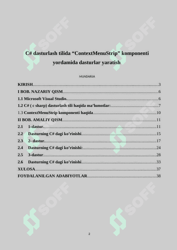 C# dasturlash tilida “ContextMenuStrip” komponenti yordamida dasturlar yaratish 2