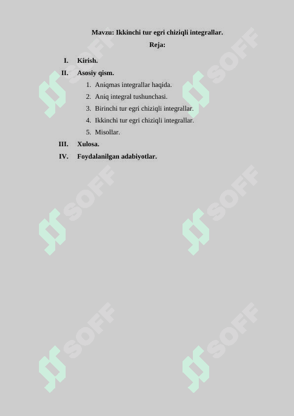 Ikkinchi tur egri chiziqli integrallar. 2