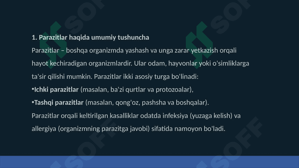 Parazitlar keltirib chiqaradigan kasaliklarni o'rganish hamda ularga qarshi kurash choralarini to'g'ri tashkil qilish 4