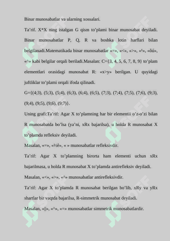 Cheklangan kvantorlar. mantiqiy kvadrat. Formulalarning normal kanonik formalari. Maxsus binar munosabatlar soni 6