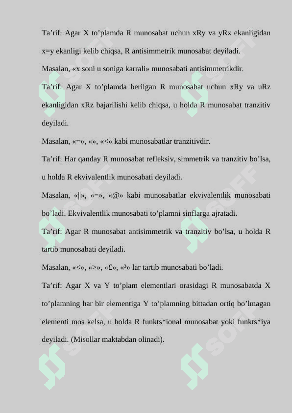 Cheklangan kvantorlar. mantiqiy kvadrat. Formulalarning normal kanonik formalari. Maxsus binar munosabatlar soni 7
