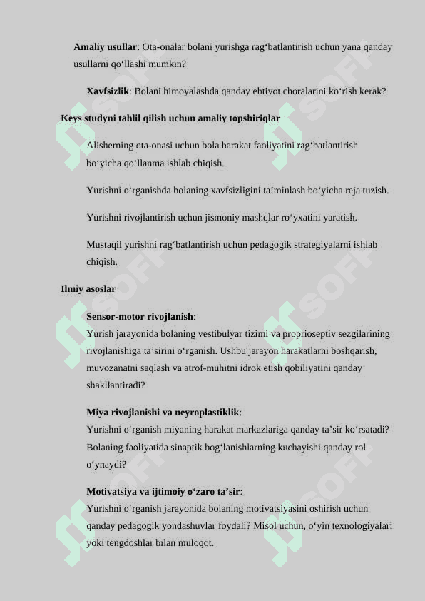 Yurishni o‘rganish jarayoni va uning bola rivojlanishiga ta’siri Keys study 2
