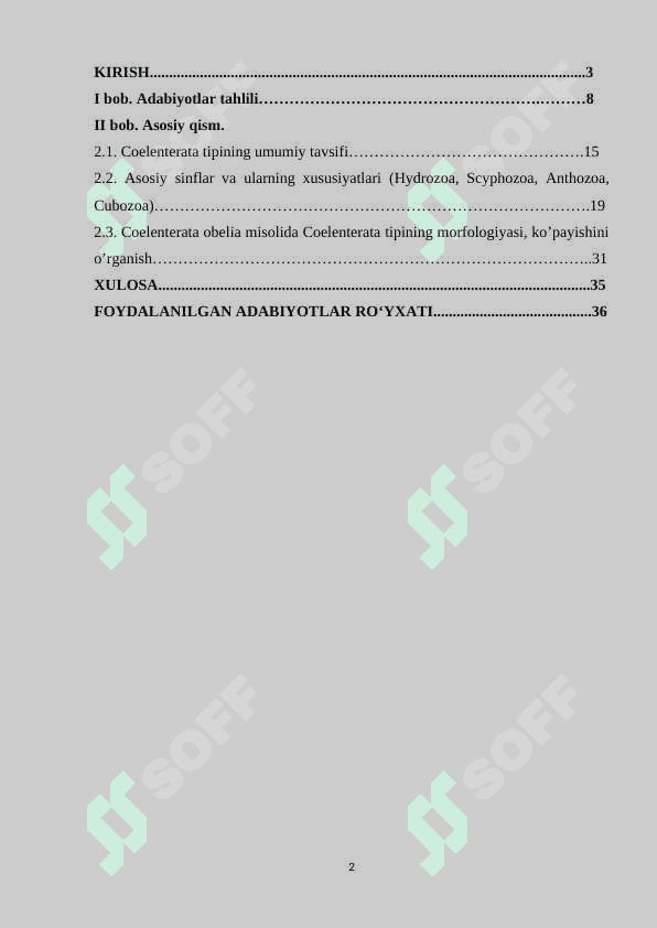 Coelenterata tipi sinflari va vakillarining xilma-xilligi va tarqalishi 2