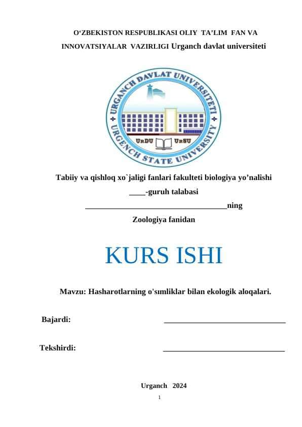 Hasharotlarning o'sımliklar bilan ekologik aloqalari. 1