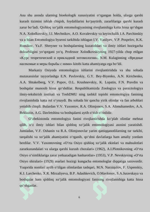 Hasharotlarning o'sımliklar bilan ekologik aloqalari. 6
