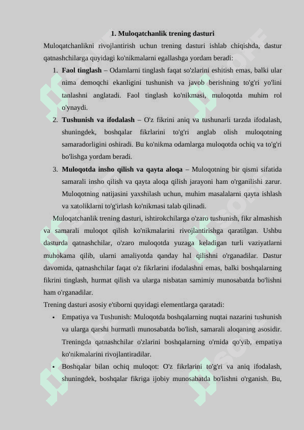 Muloqot haqida trening dastur ishlab chiqish, Muloqatchanlik 4