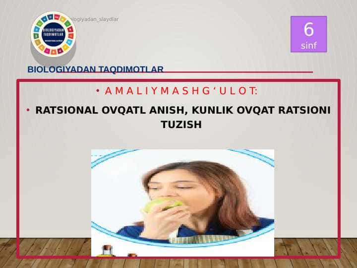 RATSIONAL OVQATL ANISH, KUNLIK OVQAT RATSIONI TUZISH