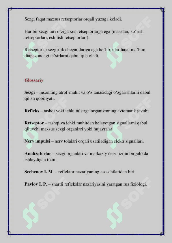 Sezgining reflektor va retseptor nazariyalari Glassariy  va yana ichida 5 ta mavzu bor 2