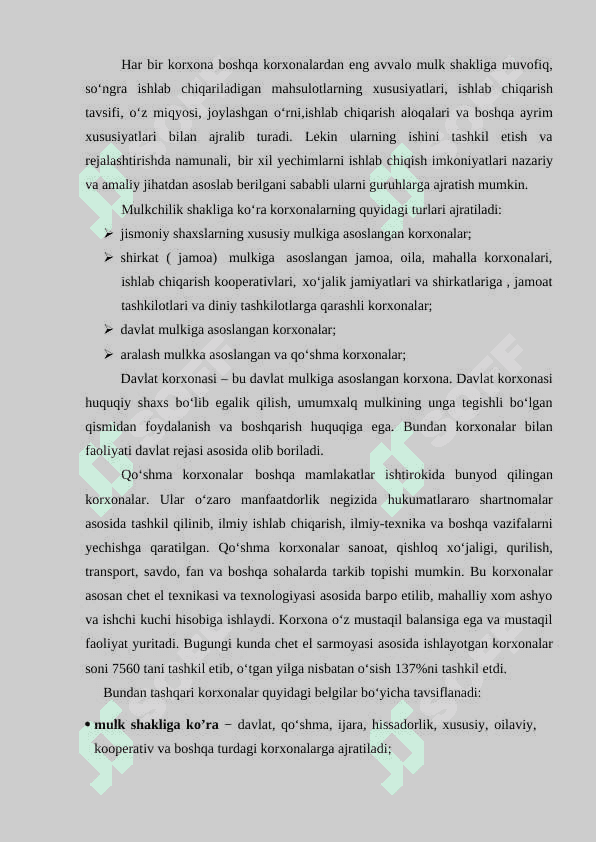 KORXONA – MILLIY IQTISODIYOTNING ASOSIY BO’G’INI SIFATIDA 4