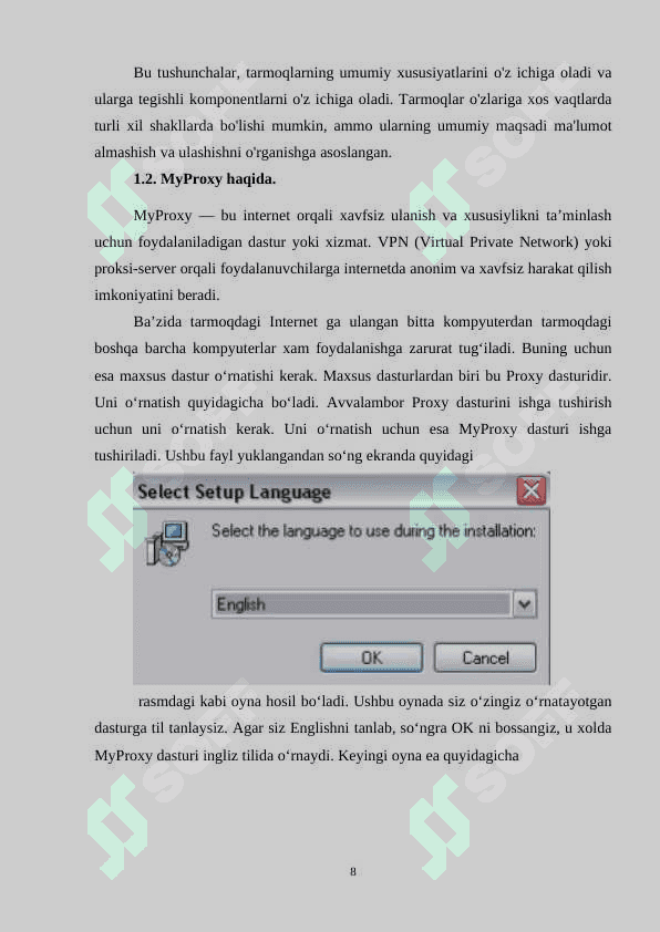 MyProxy yordamida tarmoqdagi Internet ga ulangan kompyuter yordamida tarmoqdagi boshqa kompyuterlarni Internet ga ulash. 1