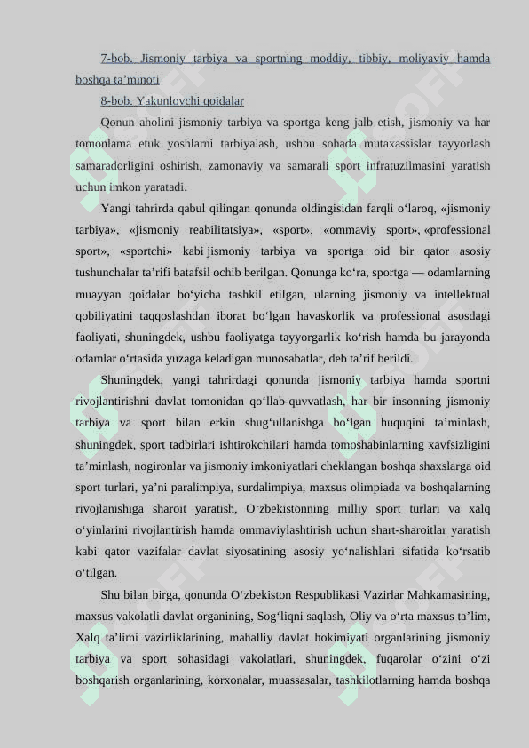 Oʻzbekiston Respublikasi hukumatining jismoniy madanyat va sport boʻyicha qabul qilingan hujjatlarning ahamyati 3