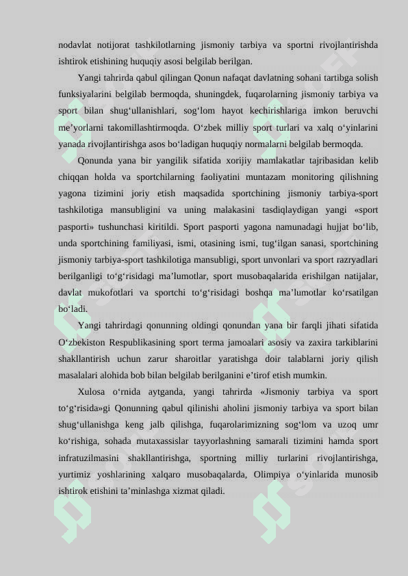 Oʻzbekiston Respublikasi hukumatining jismoniy madanyat va sport boʻyicha qabul qilingan hujjatlarning ahamyati 4