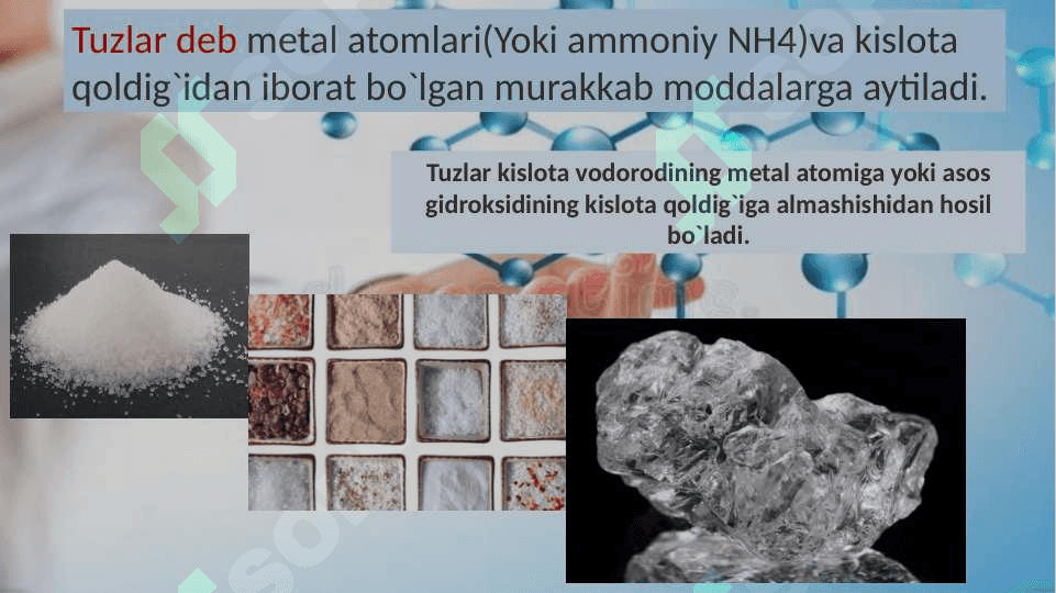 Tuzlar. Tuzlar tarkibi, tuzilishi va nomlanishi 3