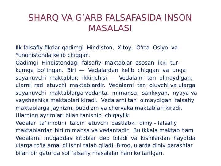 sharq va g’arb falsafasida inson masalasi