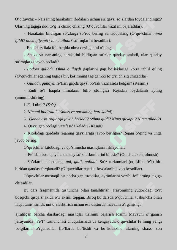 Boshlang’ich sinflarda gap ustida ishlash 7