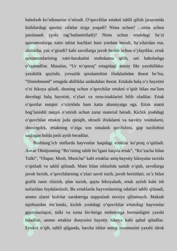 O’qish darslarida hikoya o’qish  uslubiyati 1-sinf 6