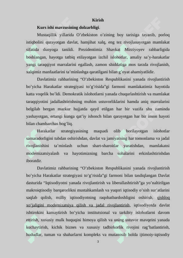O’zbekiston Respublikasini yanada rivojlantirish bo’yicha Harakatlar strategiyasining mazmuni. 3
