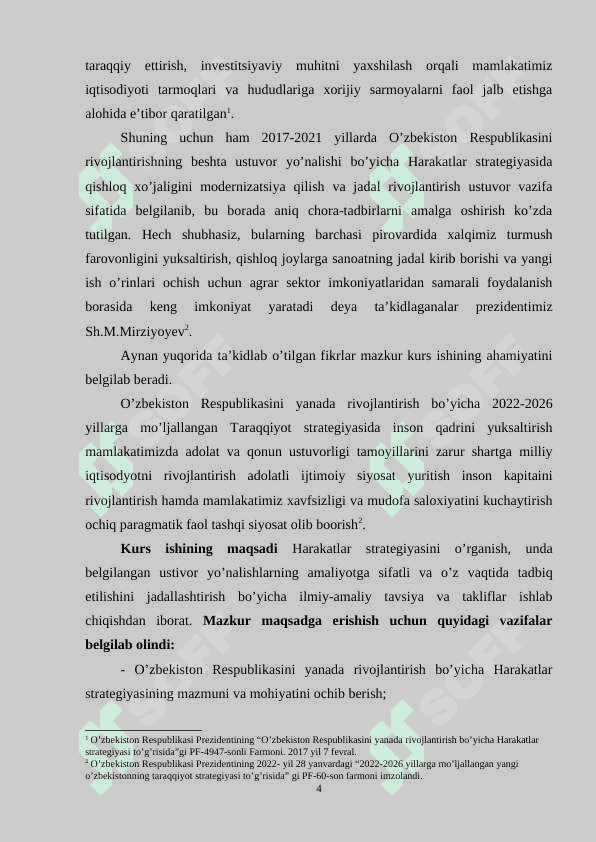 O’zbekiston Respublikasini yanada rivojlantirish bo’yicha Harakatlar strategiyasining mazmuni. 4