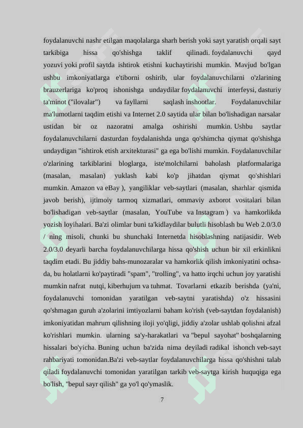 WEB 2.0/3.0  XIZMATLARIGA ASOSLANGAN DIDAKTIK MATERIALLAR 7