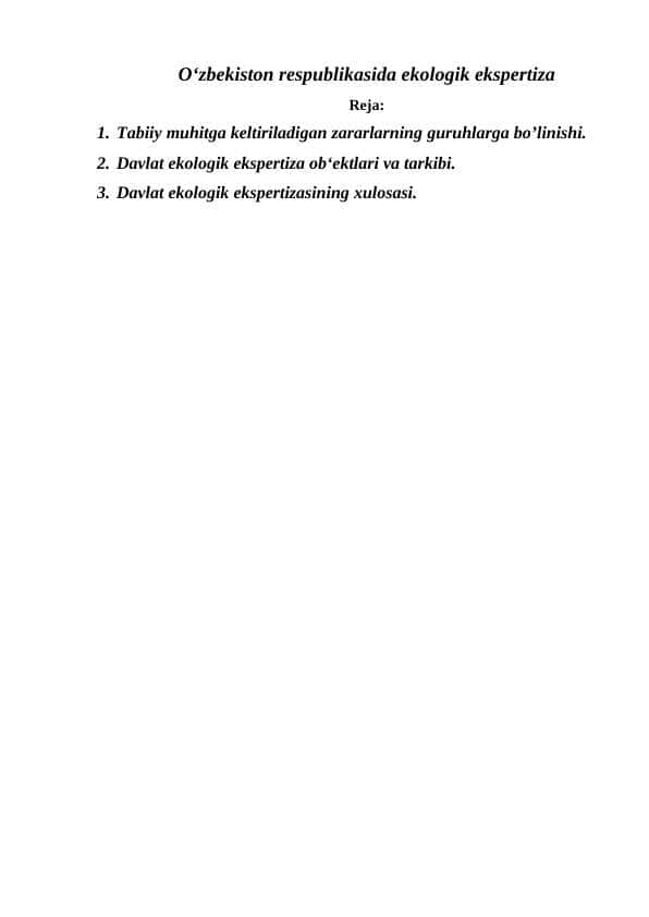 Oʻzbekiston respublikasida ekologik ekspertiza 1