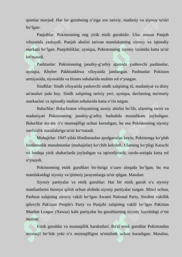 Pokistonning asosiy etnik guruhlari panjobliklar,sindhilar baluchlar va pushtunlarning tarixi va madaniyati 5