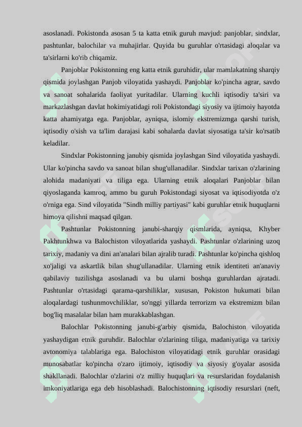 Pokistonning asosiy etnik guruhlari panjobliklar,sindhilar baluchlar va pushtunlarning tarixi va madaniyati 7