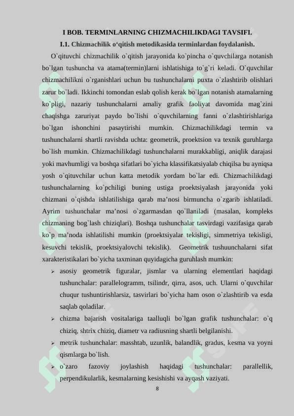 Tushuncha(termin)larning son va sifat muammosi. Chizmachilik terminologiyasi va o‘qitishda to‘g‘ri terminlardan foydalanish 8