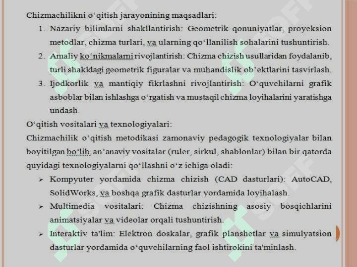 Umumta’lim maktablari va professional ta’limda chizmachilik fanini o‘qitish metodikasi 5