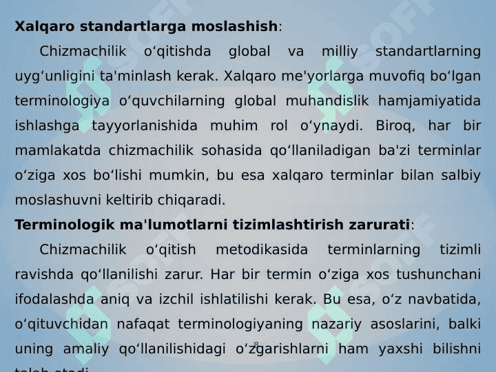 Tushuncha(termin)larning son va sifat muammosi. Chizmachilik terminologiyasi va o‘qitishda to‘g‘ri terminlardan foydalanish 8