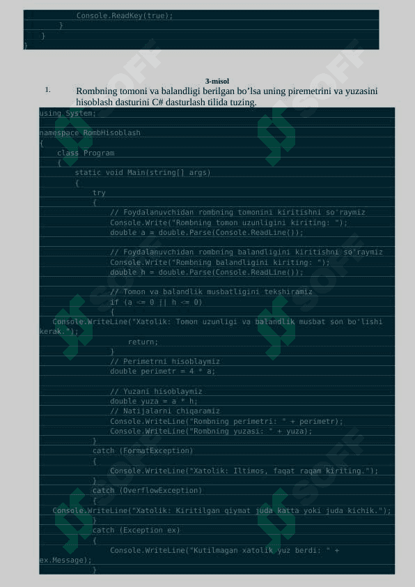 C# dasturlash tilida masalalar va ularning yechimlari 3